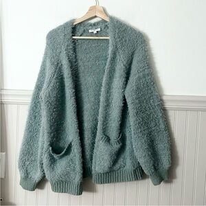 Freshman 1996 Women’s Large Teal Open Front Cardigan Fuzzy Sweater